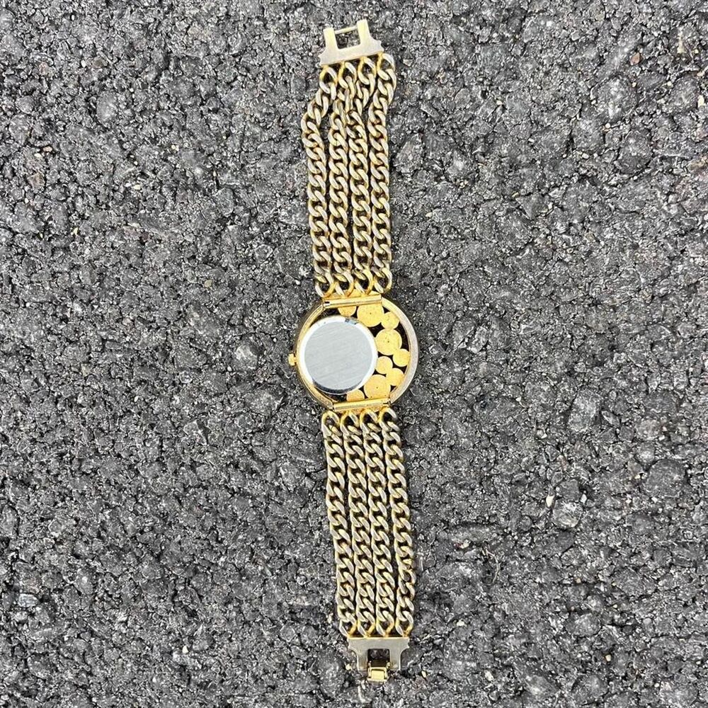 Quartex gold tone watch with gray & white rhinestones - Picture 5 of 6